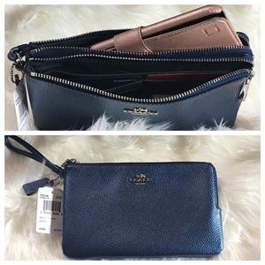 Coach metallic double zipper wallet NWT